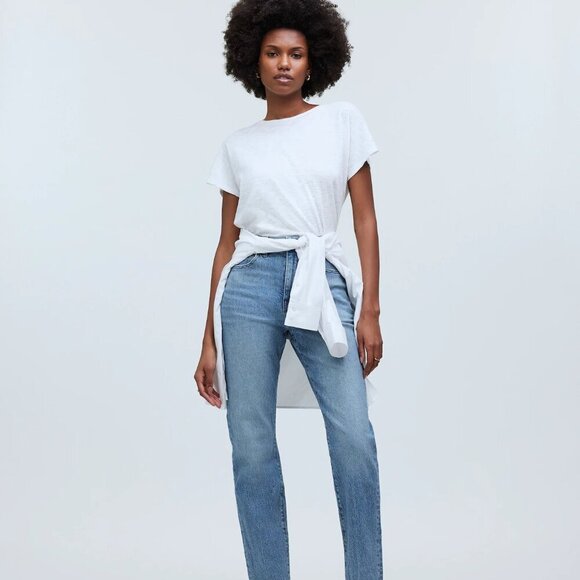 New Madewell Dolman-Sleeve Crewneck Slub Short Sleeve Eyelet White Tee NWT XS - Picture 2 of 9